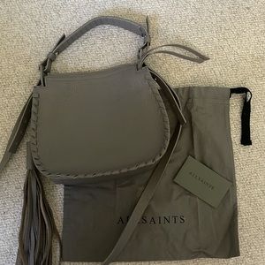 All Saints Gray Leather Crossbody Bag